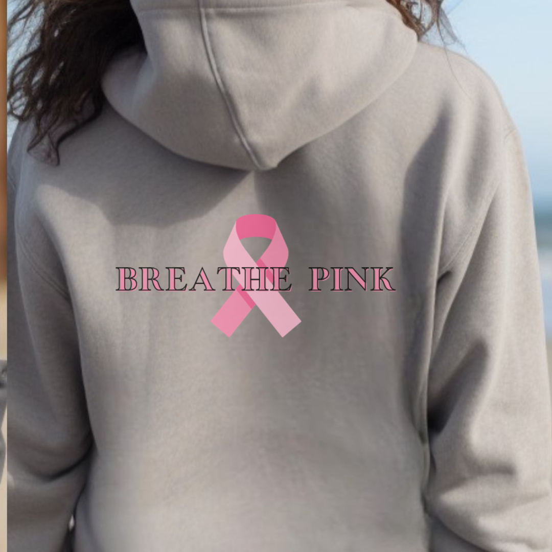 Breathe Pink LOVE Breast Cancer Awareness Hooded Sweatshirt