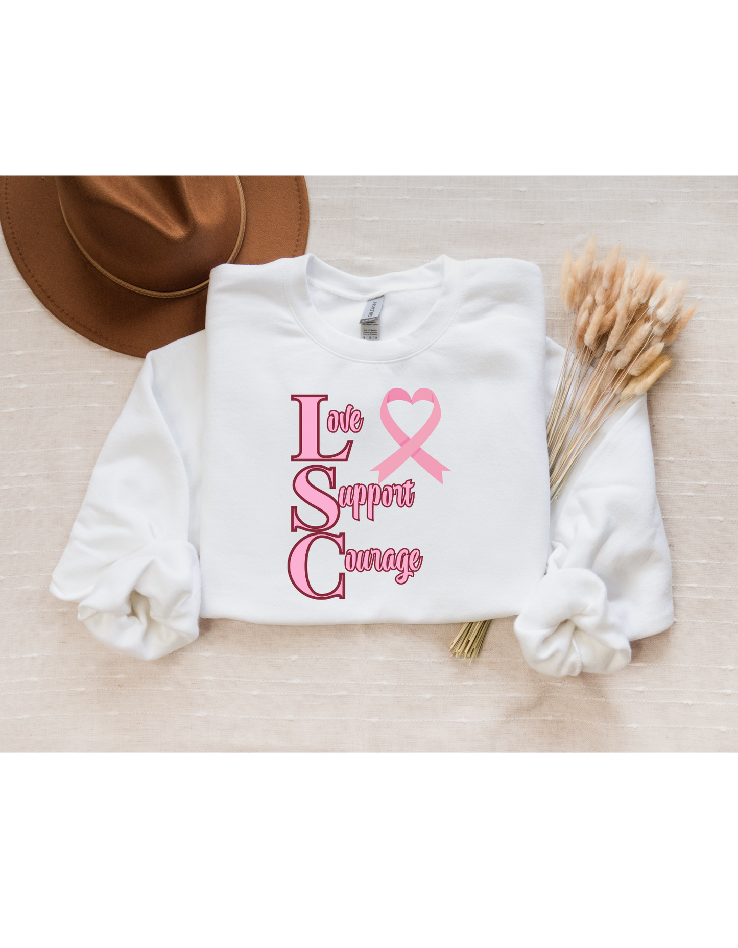 Love Support and Courage Breast Cancer Awareness Sweatshirt