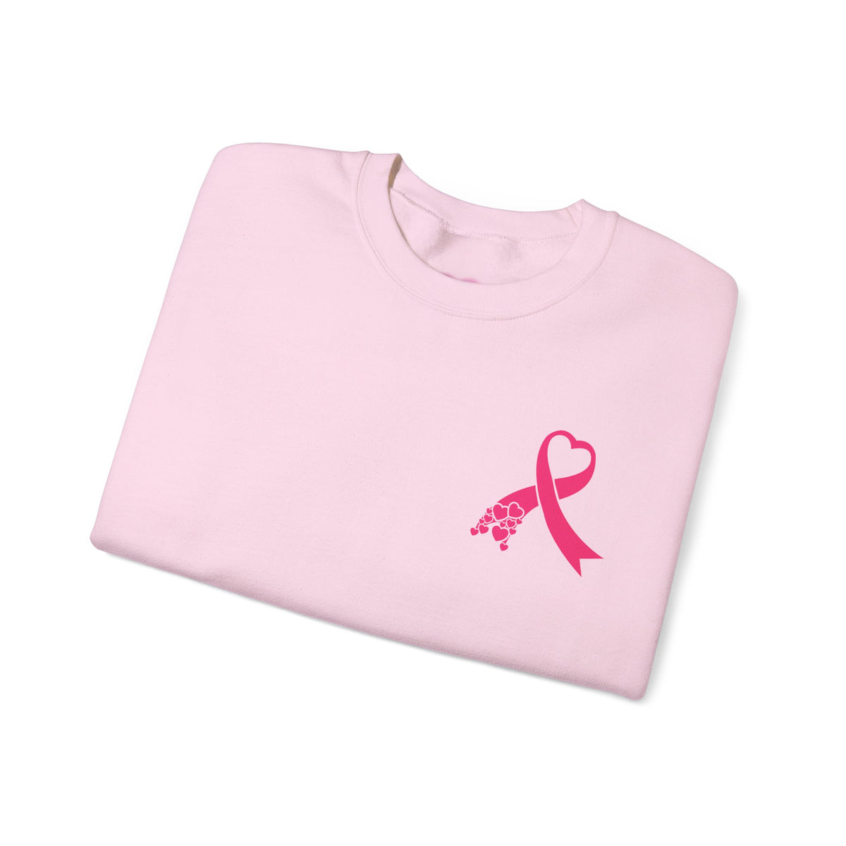Pink Ribbon Heart Crewneck Sweatshirt – Breast Cancer Awareness Fundraiser | Left Chest Ribbon Design
