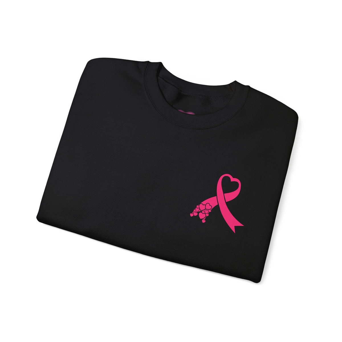 Pink Ribbon Heart Crewneck Sweatshirt – Breast Cancer Awareness Fundraiser | Left Chest Ribbon Design