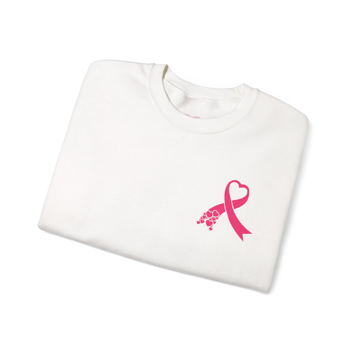 Pink Ribbon Heart Crewneck Sweatshirt – Breast Cancer Awareness Fundraiser | Left Chest Ribbon Design