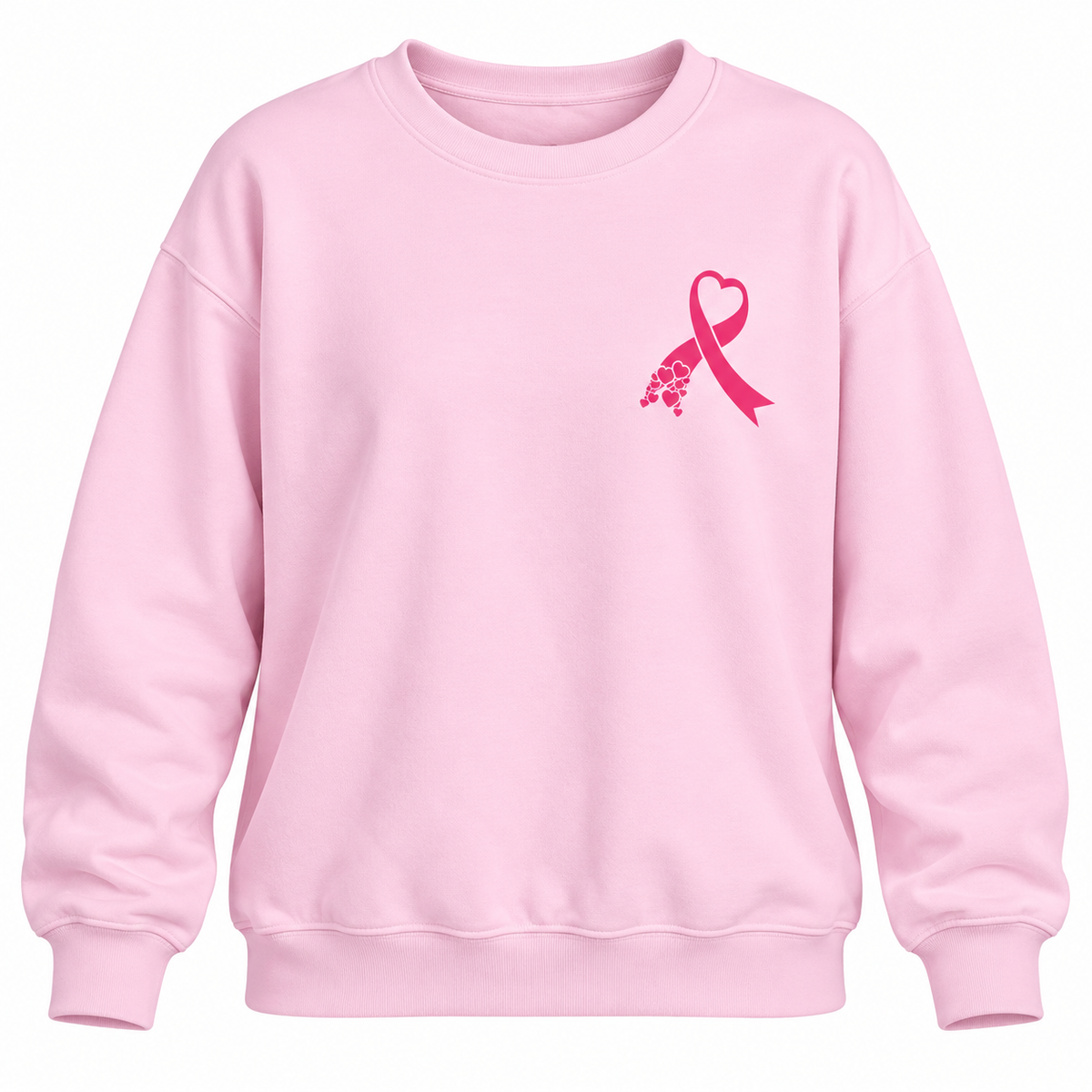 Pink Ribbon Heart Crewneck Sweatshirt – Breast Cancer Awareness Fundraiser | Left Chest Ribbon Design