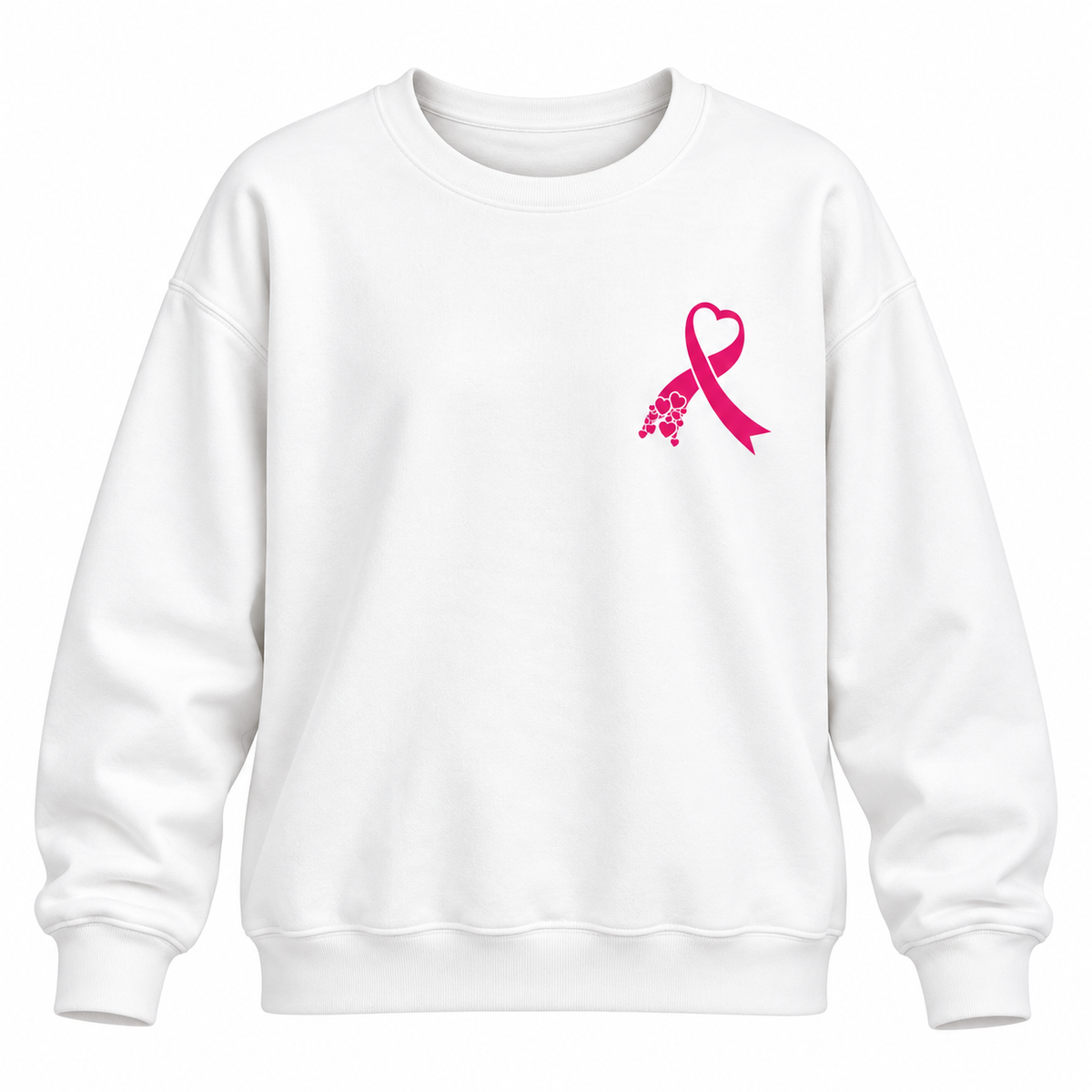 Pink Ribbon Heart Crewneck Sweatshirt – Breast Cancer Awareness Fundraiser | Left Chest Ribbon Design