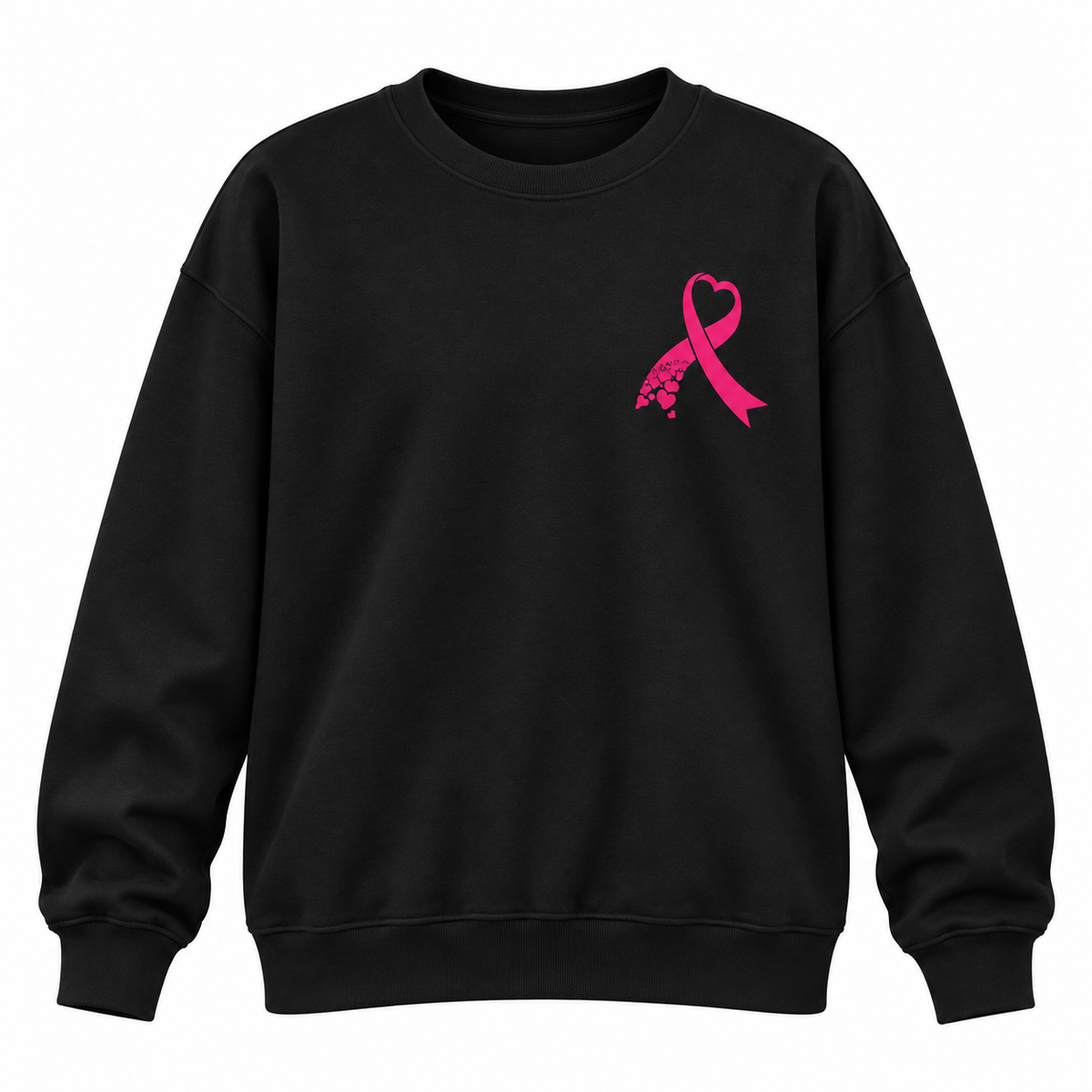 Pink Ribbon Heart Crewneck Sweatshirt – Breast Cancer Awareness Fundraiser | Left Chest Ribbon Design