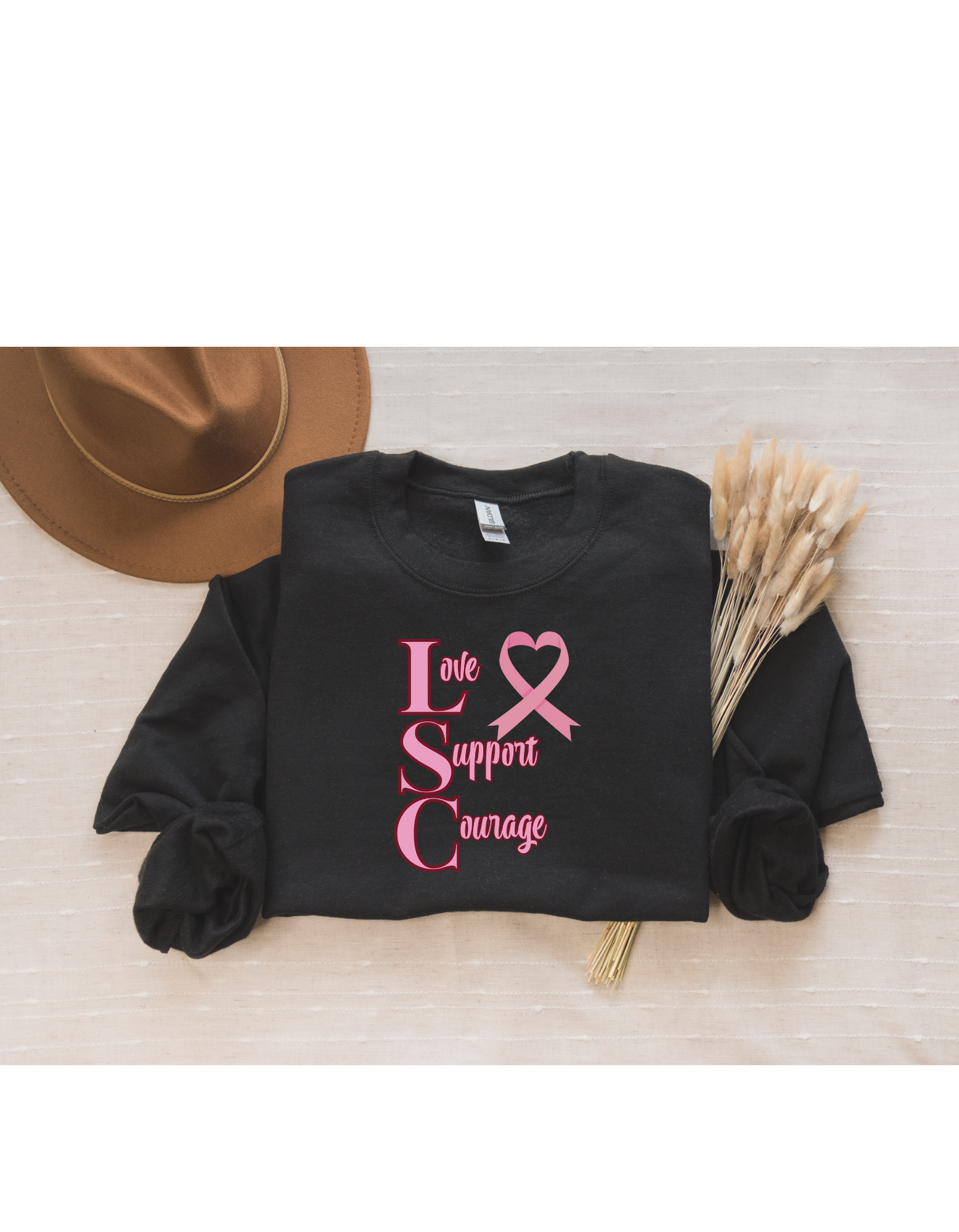 Love Support and Courage Breast Cancer Awareness Sweatshirt