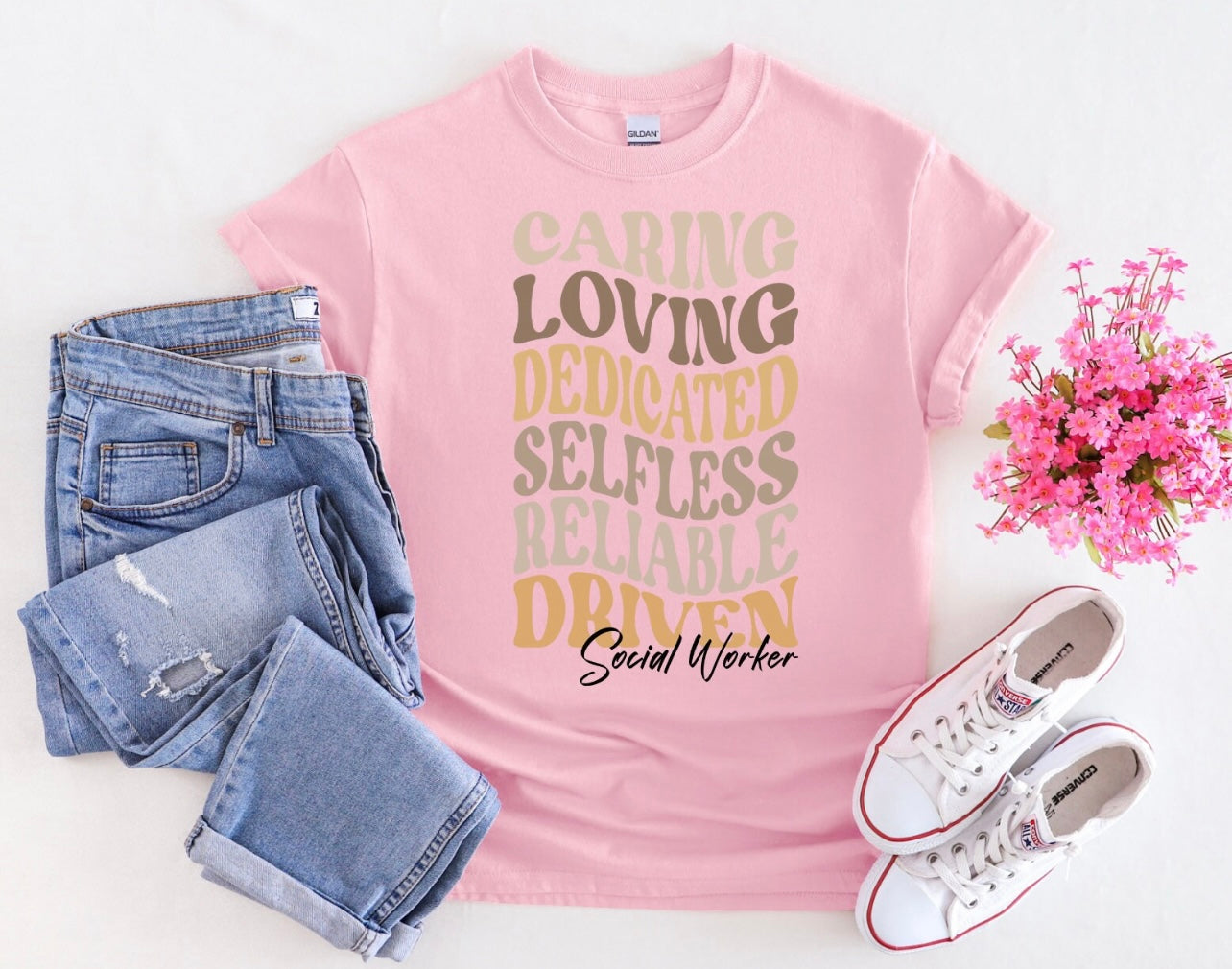 Caring Loving Dedicated Selfless Reliable Driven Social Worker, Social Work Gift, LMSW Shirt, LCSW Shirt, Advocate Shirt